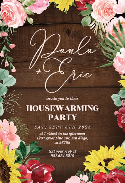 Burgundy Sunflower - Housewarming Invitation