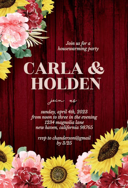 Burgundy Sunflower - Housewarming Invitation