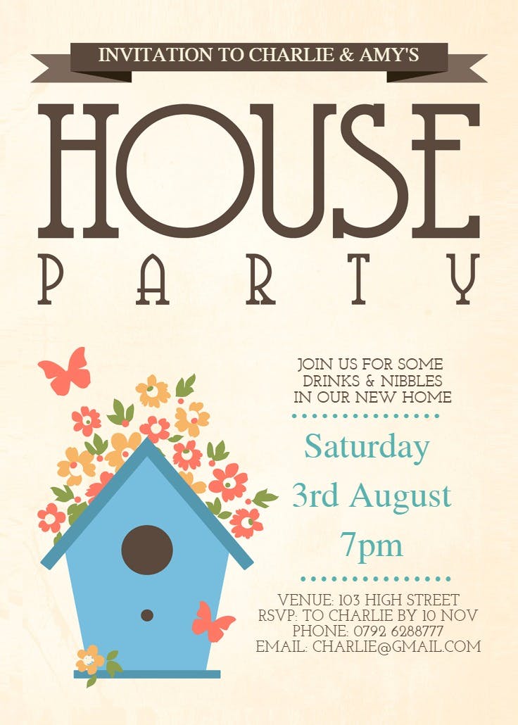 Butterflies & flowers - housewarming invitation