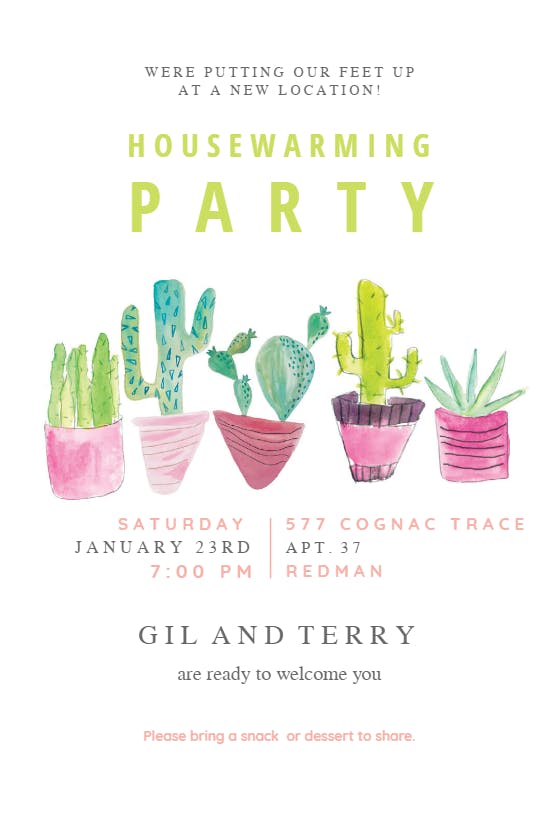 Cactus line - housewarming invitation