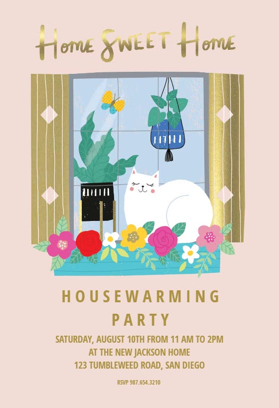 Cat in window - house party invitation
