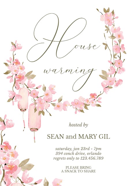 Cherry Blossom - Invitación Para Inauguración De Casa Nueva