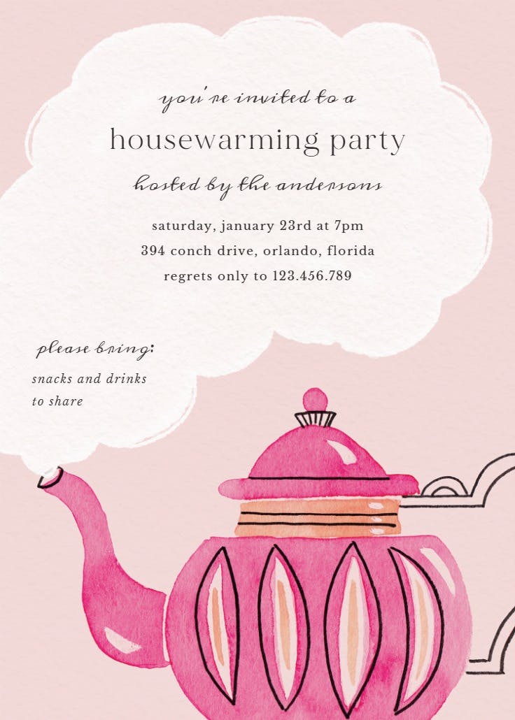 Colorful teapot - invitación para inauguración de casa nueva