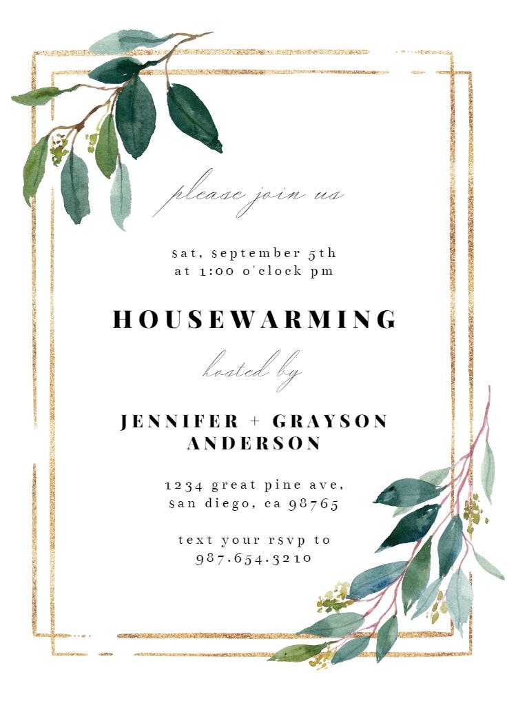 Double frame & leaves - housewarming invitation