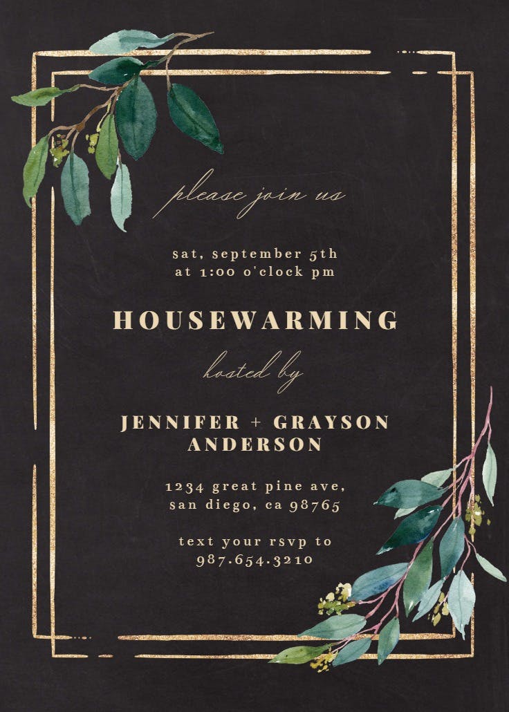 Double frame & leaves - housewarming invitation