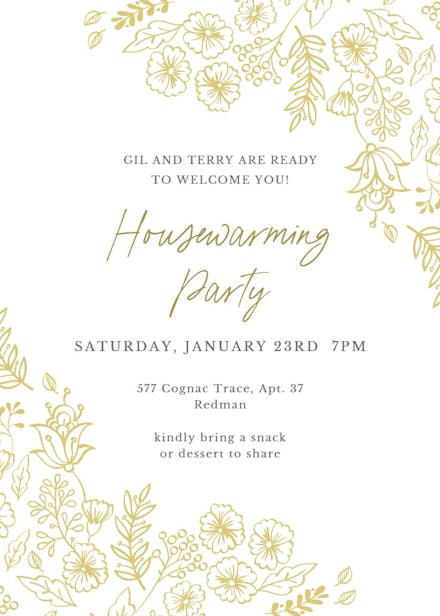 Elegant flowers - housewarming invitation