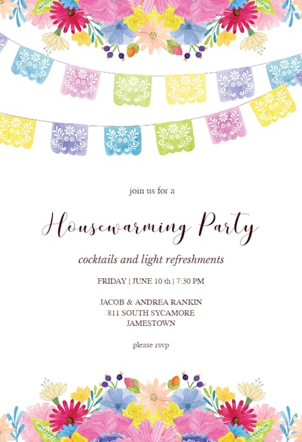 Flags And Flowers - Housewarming Invitation