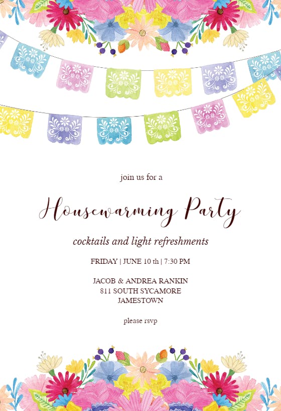 Flags and flowers - housewarming invitation