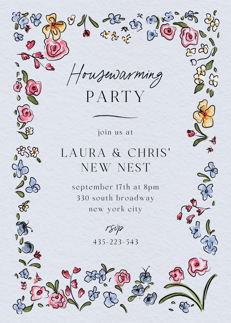 Floral doodles - housewarming invitation