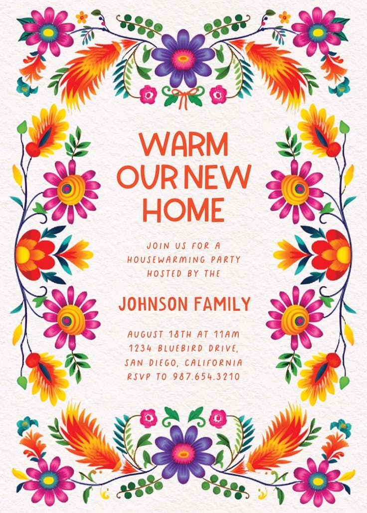 Floral explosion - housewarming invitation