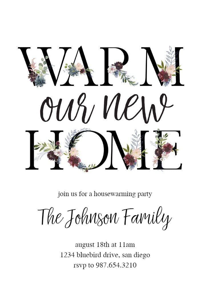 Floral letters - housewarming invitation