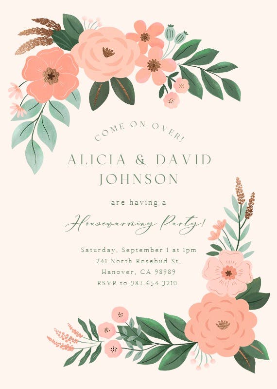 Floral peonies - housewarming invitation