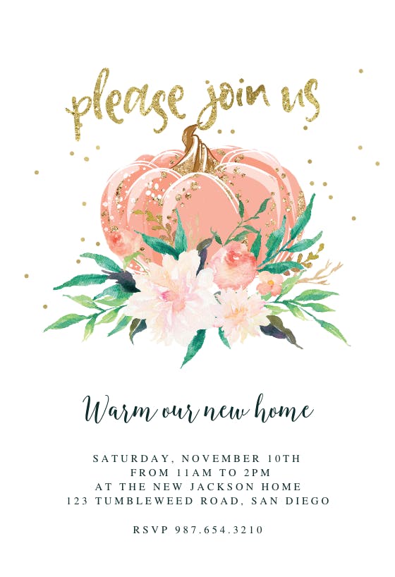 Floral pumpkin -  invitación para inauguración de casa nueva