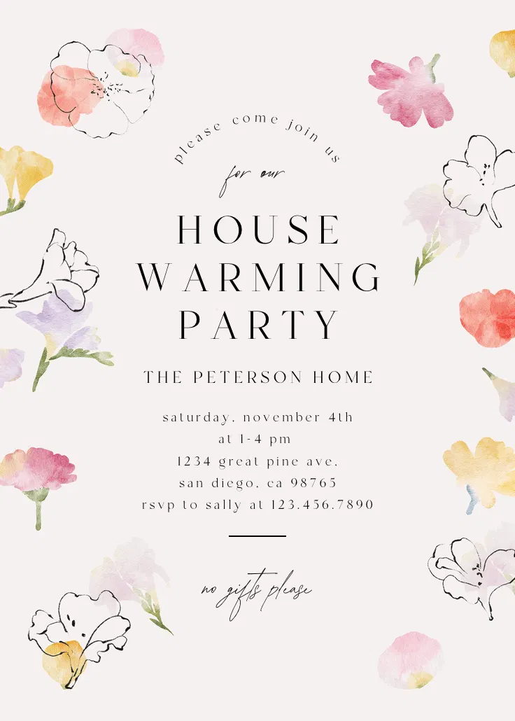 Floral stamps - housewarming invitation