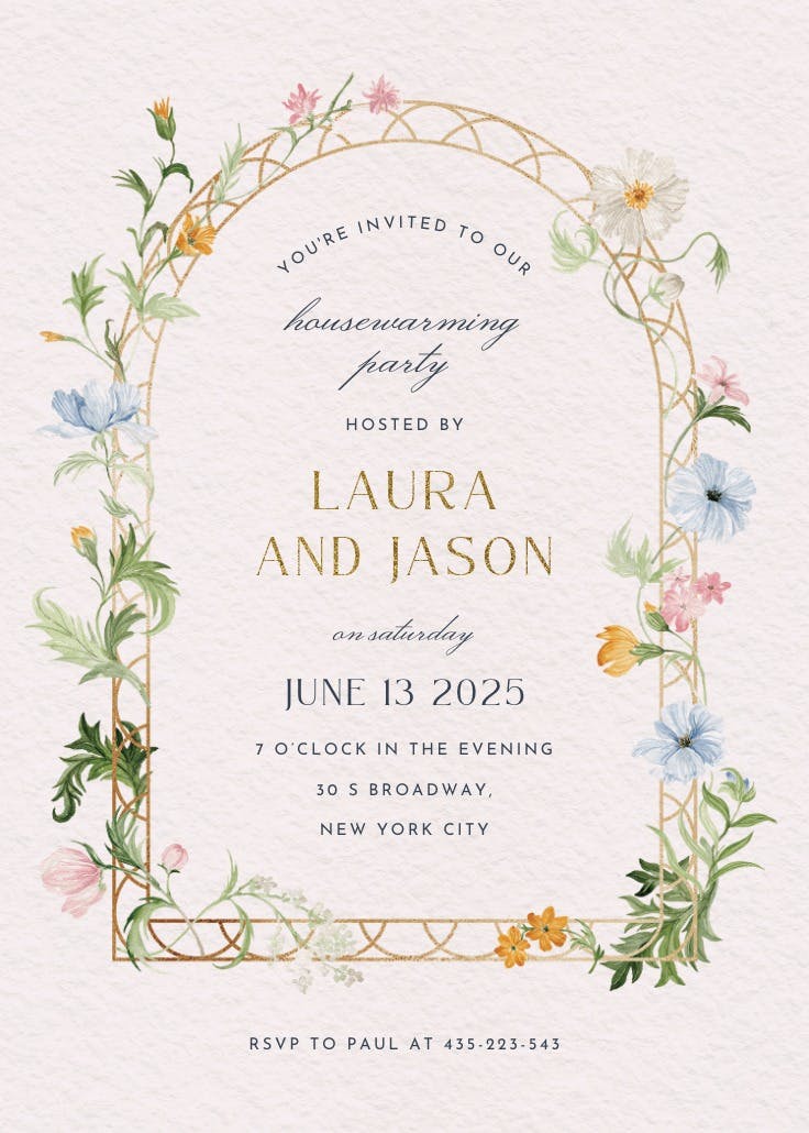 Florals climbing - housewarming invitation