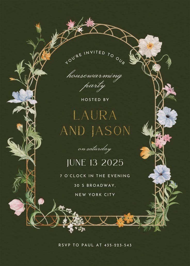 Florals climbing - housewarming invitation