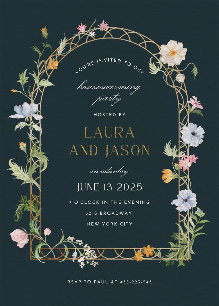 Florals climbing - housewarming invitation
