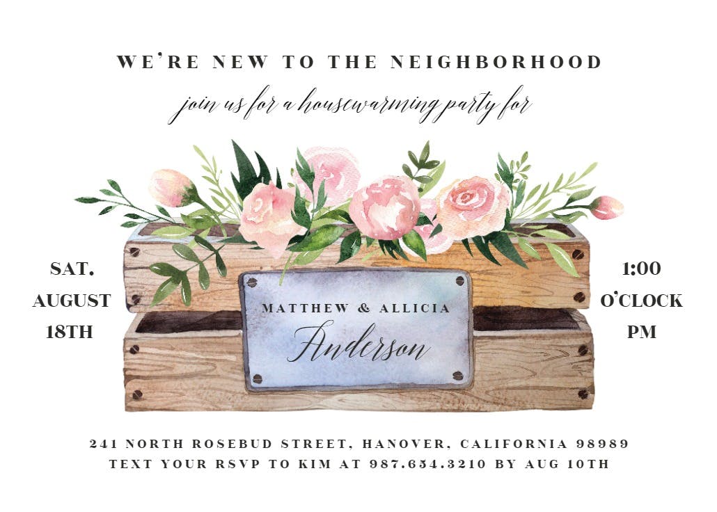 Flower and planters - housewarming invitation