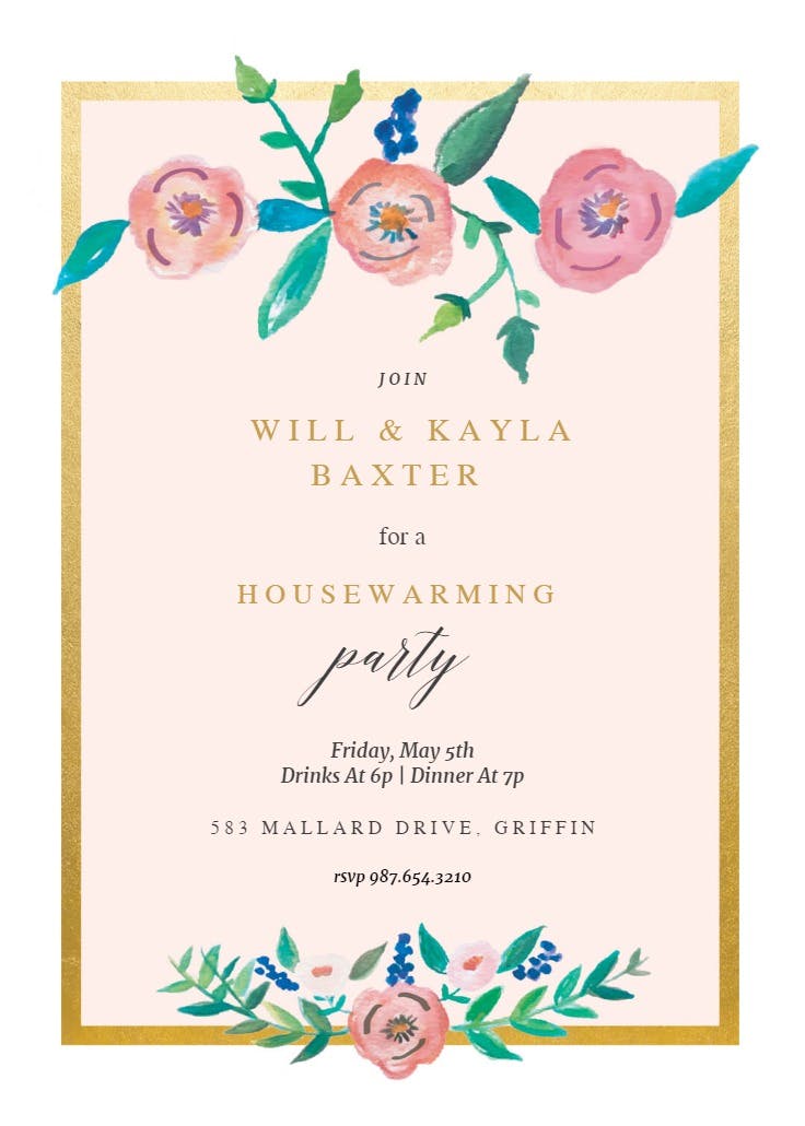 Flower on gold - housewarming invitation