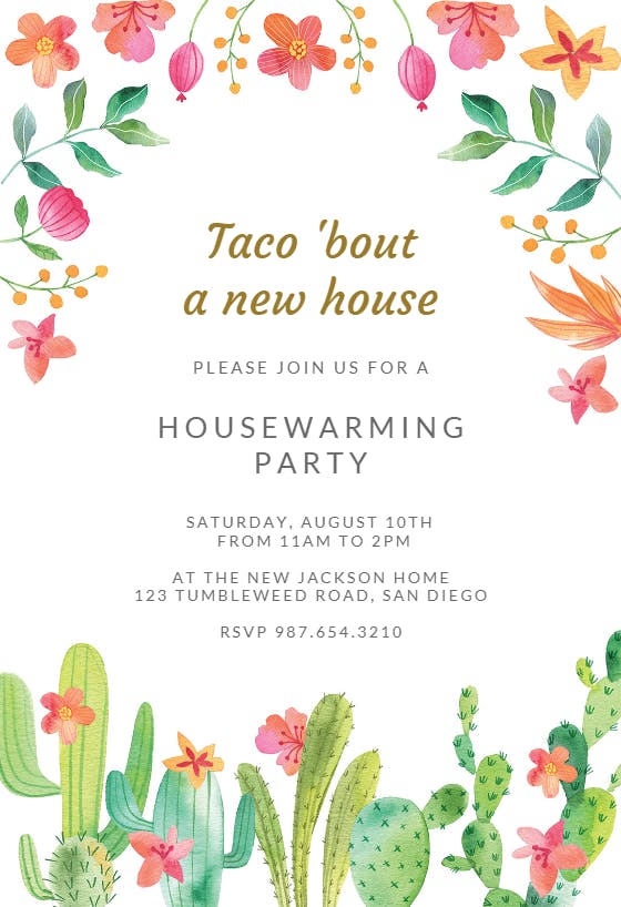 Flowerly fiesta - housewarming invitation
