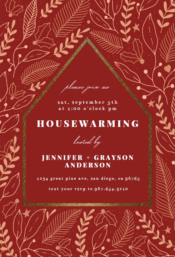 Foliage house pattern - housewarming invitation