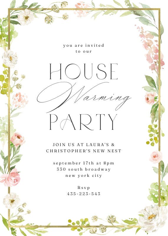 Frame and floral - housewarming invitation