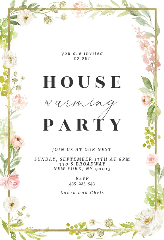 Frame and floral - Housewarming Invitation Template | Greetings Island
