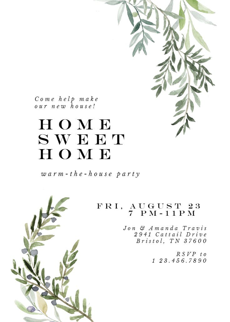 Gardens of delphi - housewarming invitation