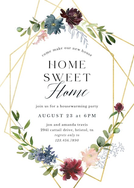 Geometric & flowers - housewarming invitation