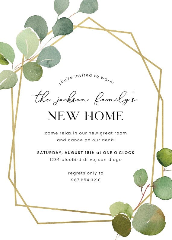 Geometric eucalyptus -  invitación para inauguración de casa nueva