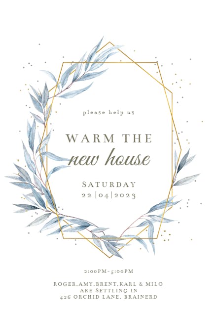 Geometric navy leaves - Housewarming Invitation