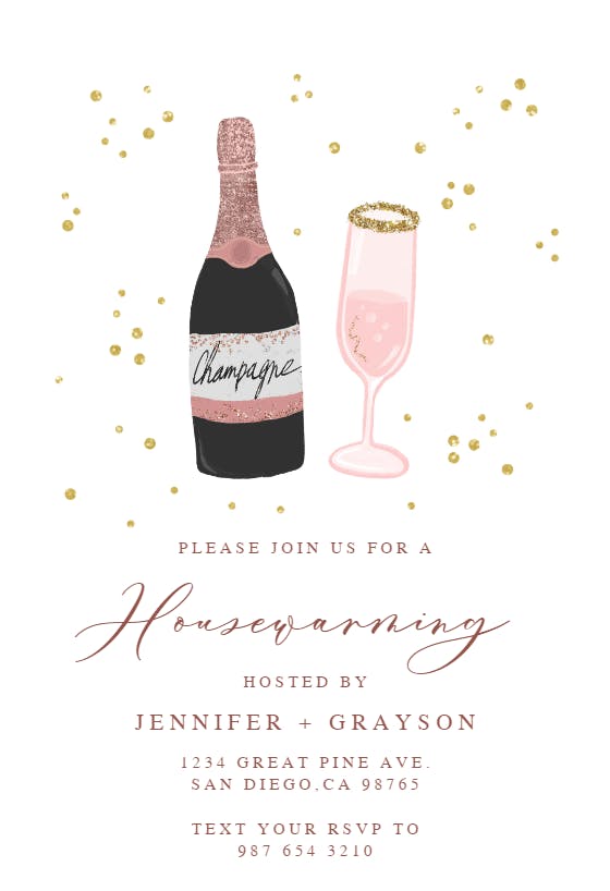 Glitter champagne -  invitación para inauguración de casa nueva