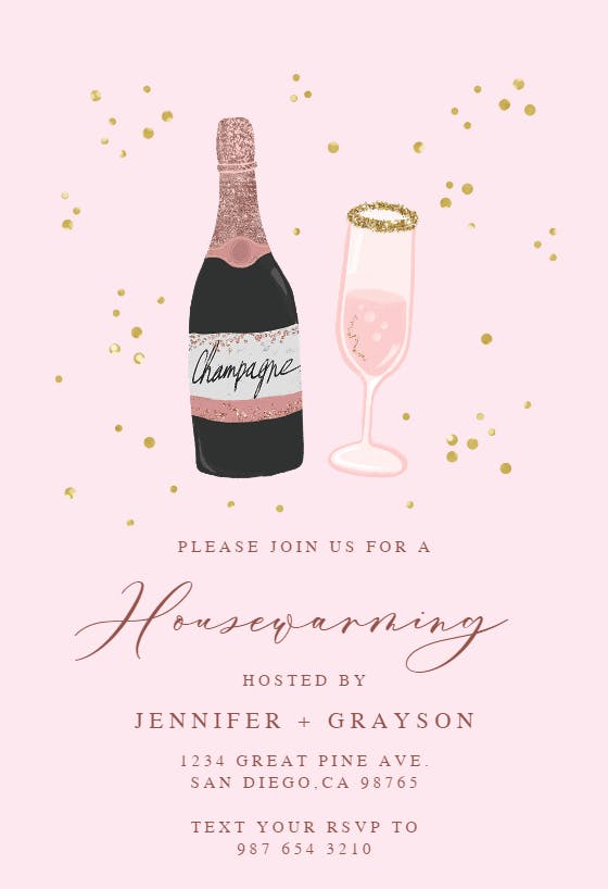 Glitter champagne -  invitación para inauguración de casa nueva