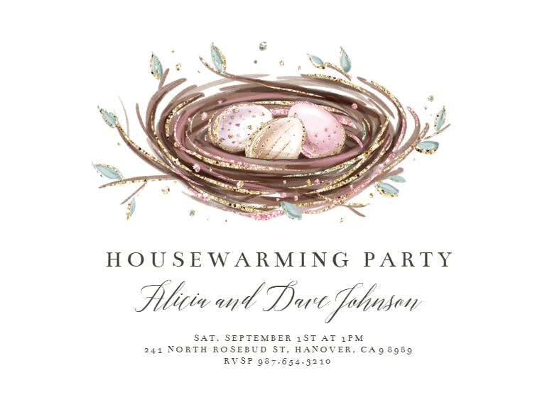 Glittery nest - housewarming invitation
