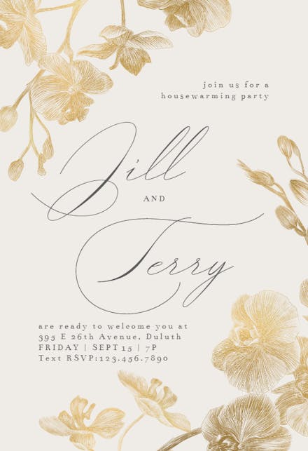 Gold Orchids - Housewarming Invitation