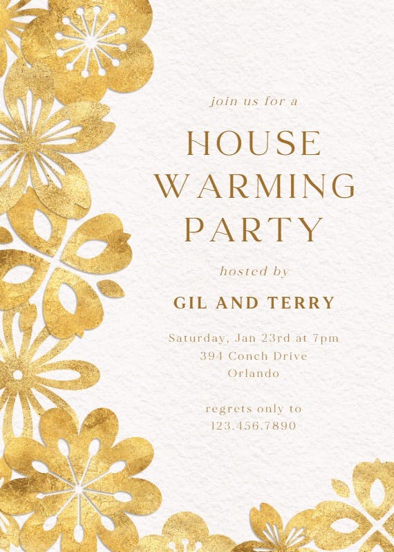 Golden flowers - housewarming invitation