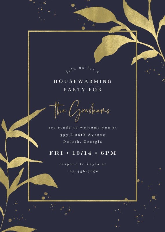 Golden olive leaves - invitación para inauguración de casa nueva