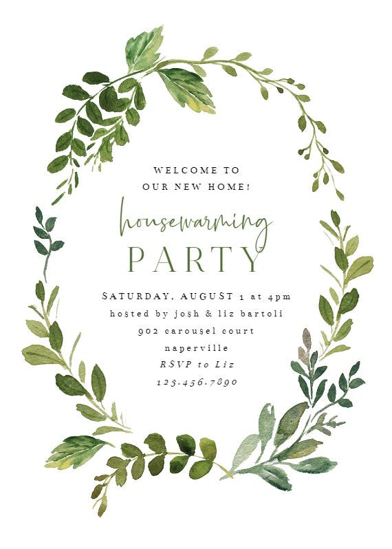 Green wreath -  invitación para inauguración de casa nueva