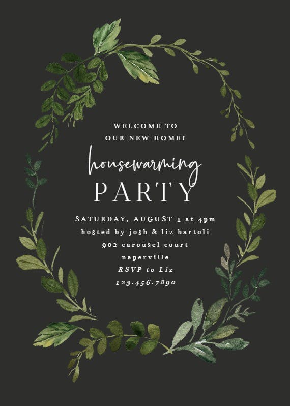 Green wreath -  invitación para inauguración de casa nueva