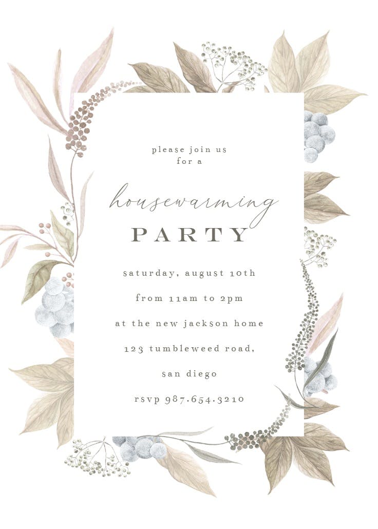 Grey leaf blue berry - housewarming invitation