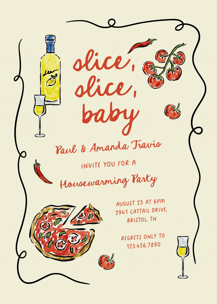 Hand-drawn pie - housewarming invitation