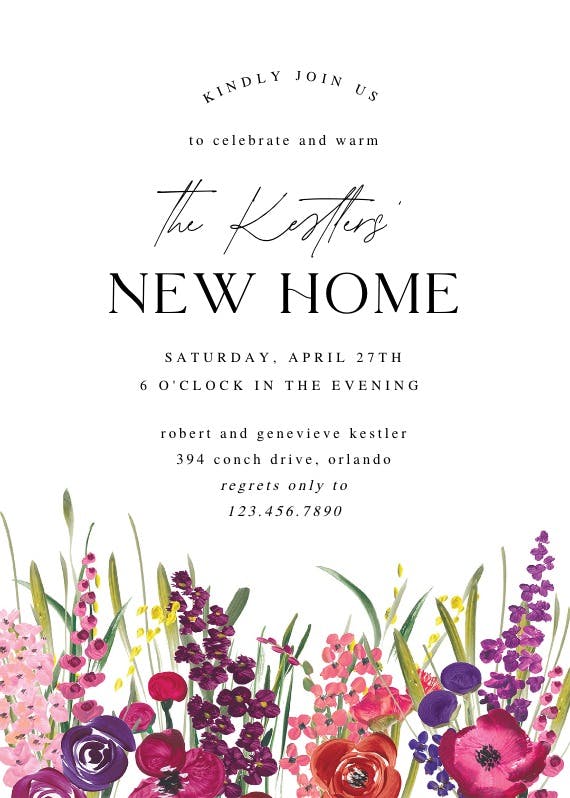 Hand painted floral -  invitación para inauguración de casa nueva