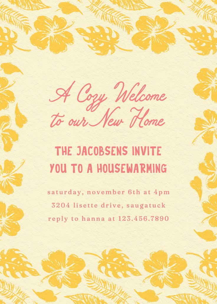 Hibiscus & monstera - invitación para inauguración de casa nueva