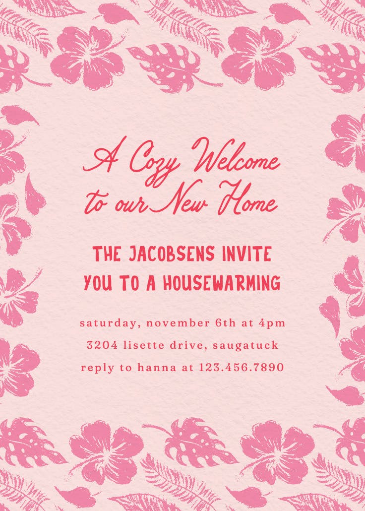 Hibiscus & monstera - invitación para inauguración de casa nueva