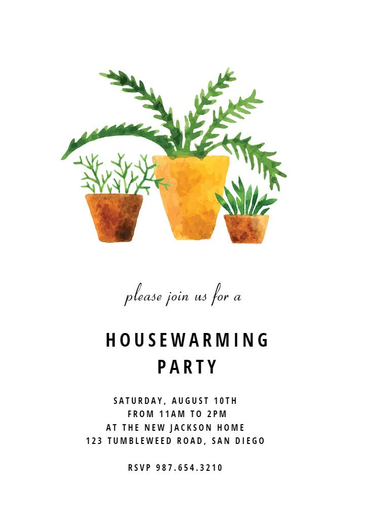 House plants - housewarming invitation