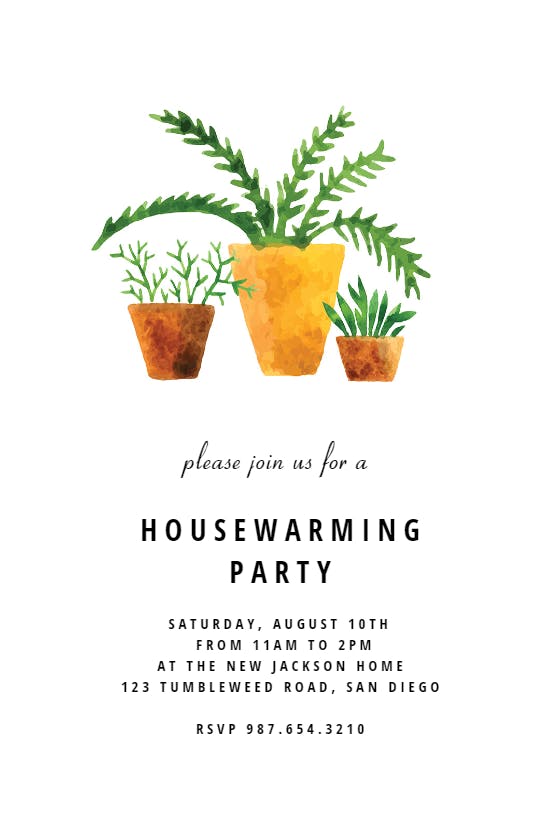House plants - housewarming invitation