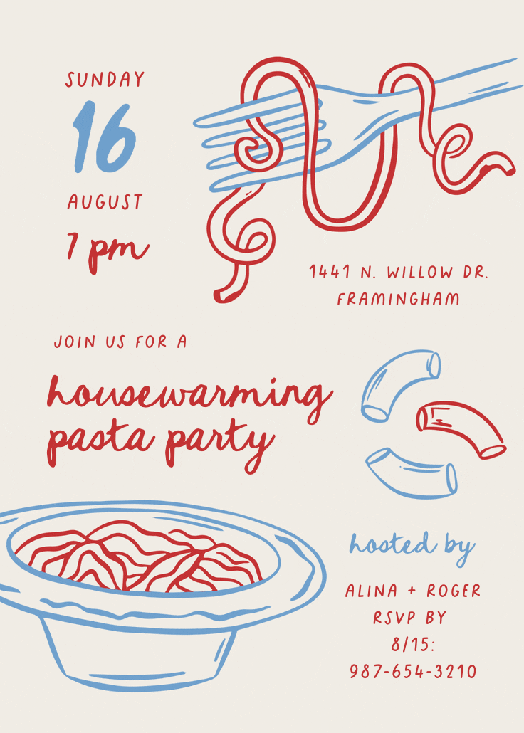 In the mood for noodles - invitación para inauguración de casa nueva