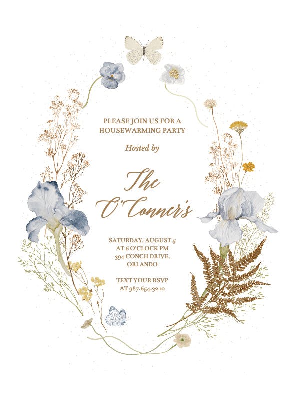 Iris wreath - housewarming invitation