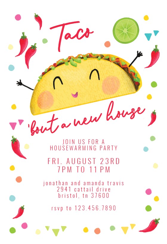 Let's taco bout party -  invitación para inauguración de casa nueva