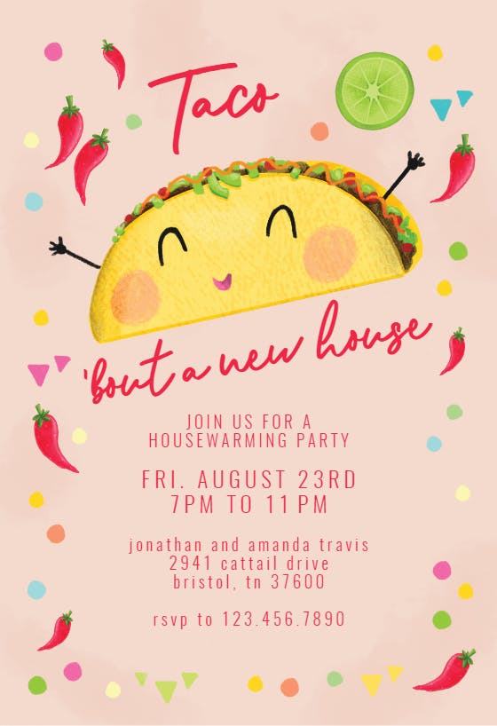 Let's taco bout party -  invitación para inauguración de casa nueva